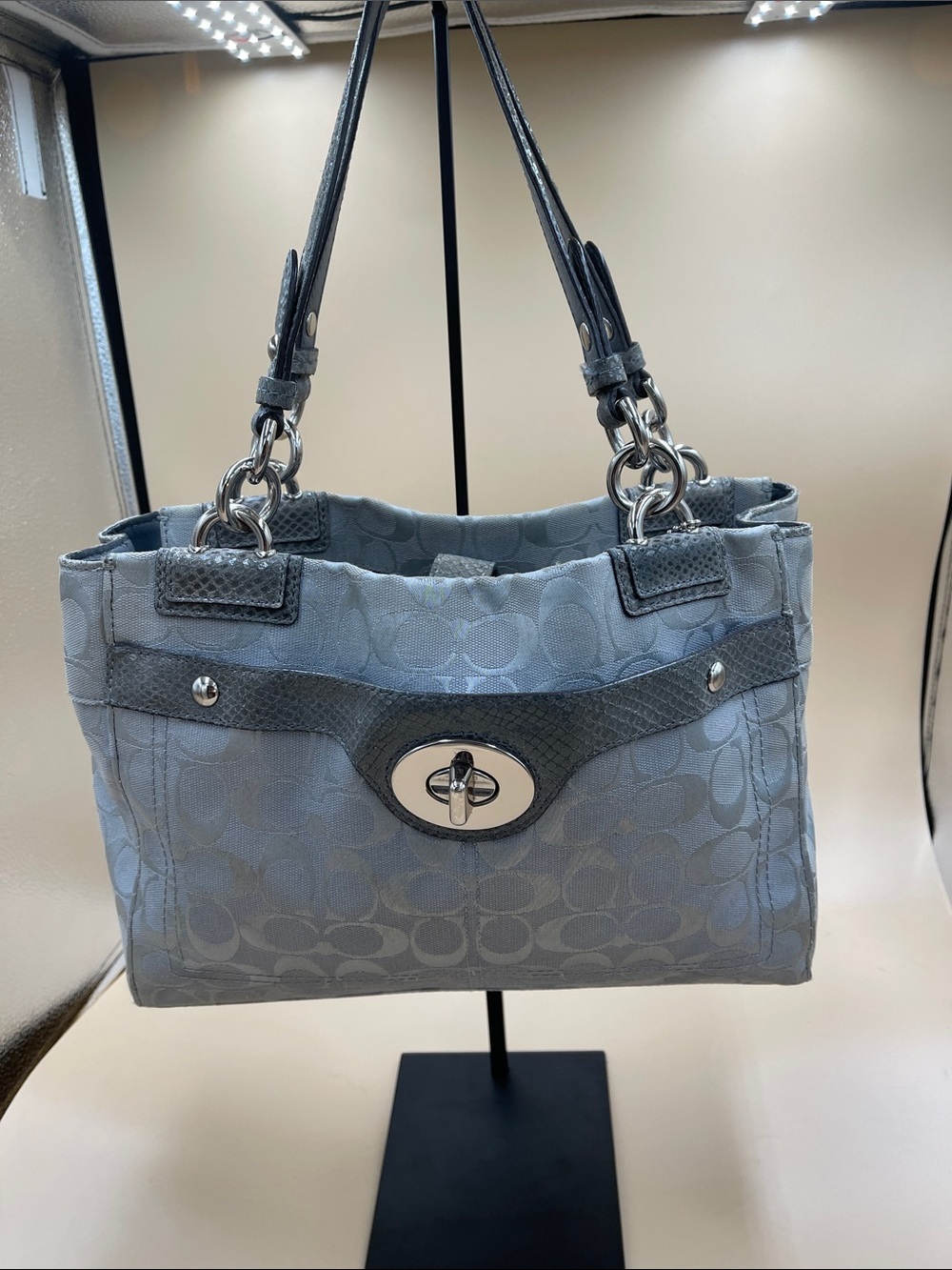 Coach Gray Satchel Shoulder Bag F16540 Beautiful Functional with Reptile accents